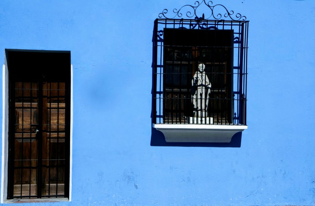 door, window with statue