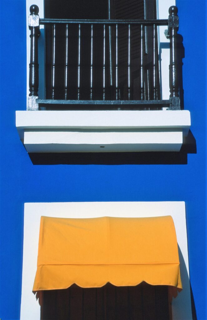 Blue wall, gold shade
